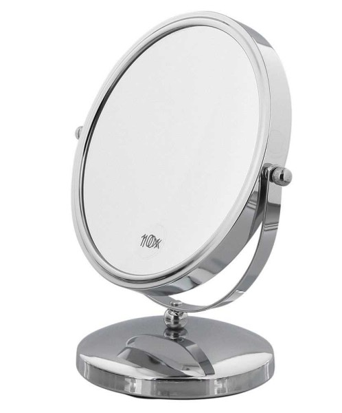 Stand-Spiegel 24 cm mit 10-fach Vergrößerung, Metall, 2 Spiegelflächen RS 1-fach, Kosmetik-Spiegel