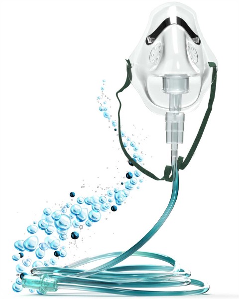 Kinder Sauerstoffmaske mit Vernebler, 2 mtr. Schlauch, Gummizug und Nasenbügel, Atemgasbefeuchter Ma