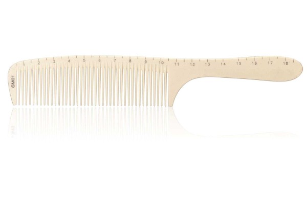 Haarschneidekamm, Frisieurkamm mit integriertem Lineal und Griff, 19,3 cm, beige