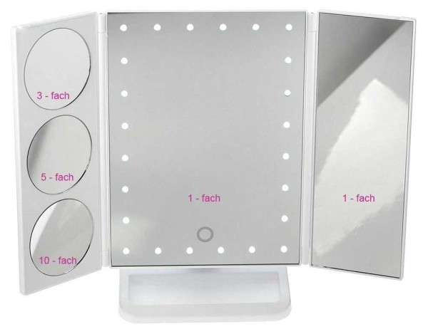 Stellspiegel mit LED Beleuchtung,Kosmet-Spiegel Schminkspiegel - 3 Zusatzspiegel 3x, 5x, 10x Vergröß