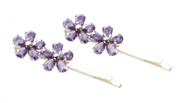 2 St. Blütenförmige Haarschieber-Set mit violett Zirkonen, Haarnadeln