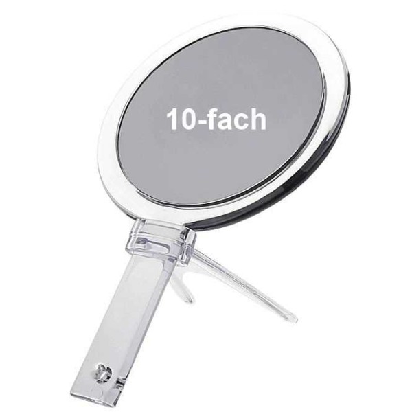 Hand- und Stellspiegel mit 10-fach Vergrößerung, Acryl mit Ständer, 2 Spiegelflächen, Kosmetik-Spieg