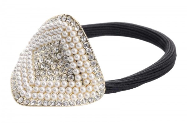 Eleganter Zopfgummi mit Perlen und Strasssteinen, gold
