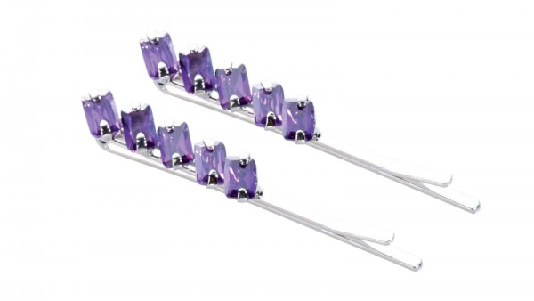 2 St. Haarschieber-Set mit violett Strasssteinen, Haarnadeln