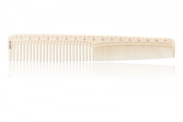 Haarschneidekamm, Frisieurkamm mit integriertem Lineal, 18,5 cm, beige