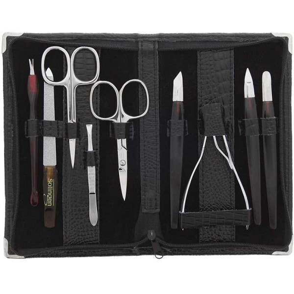 Maniküre-Set, 9 tlg., Kunstleder in Kroko-Optik Innen Rindsleder mit feinsten Solinger Instrumenten.
