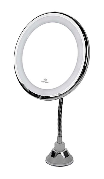 Spiegel mit Kugelgelenk, mit 10 fach Vergrößerung, LED Beleuchtung und Saugnapf. Ø 17,5 cm