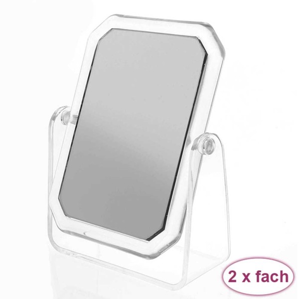 Acryl Standspiegel 19x 15 cm, Kosmetex mit 2-fach Vergrößerung, Spiegel, Kosmetik-Spiegel mit 2 Seit