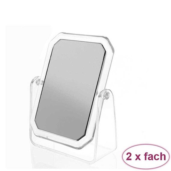 Acryl Standspiegel 15x11 cm, Kosmetex mit 2-fach Vergrößerung, Spiegel, Kosmetik-Spiegel mit 2 Seite
