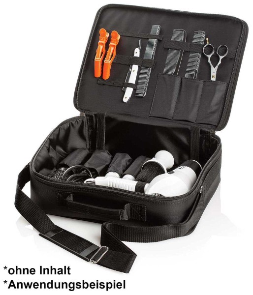 Friseurtasche mit Innenfächern, Friseurwerkzeug Scherentasche mit Schultergurt, Tragegriff, schwarz