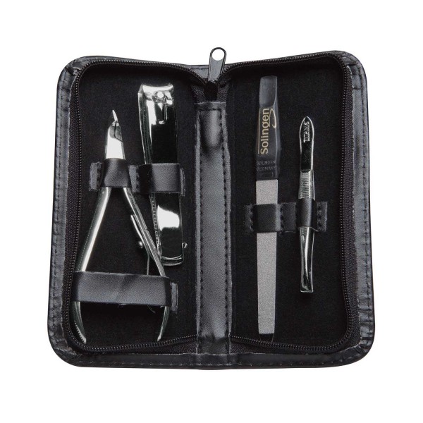 Maniküre-Set, 4 tlg., Kunstleder-Etui schwarz mit Reißverschluss