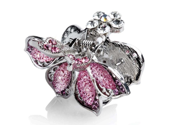 Metall Haarklammer mit rosa Strasssteinen, Blumenform
