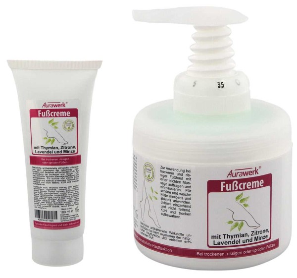 Aurawerk Fußcreme 100ml mit Thymian, Zitrone, Lavendel und Minze bei rissigen, spröden Füßen