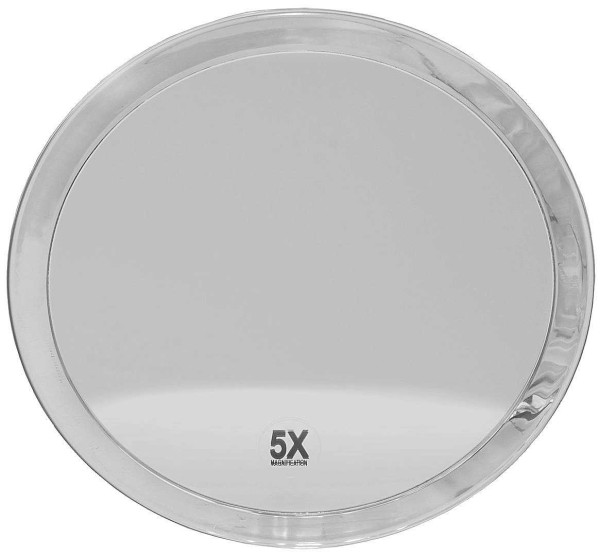 Runder 5-fach Kosmetik-Spiegel Ø 23cm, mit Vergrößerung und Saugnäpfen.